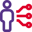 Human integration with multiple nodes isolated on a white background icon