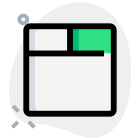 Top split section with bottom content section grid icon