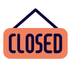 Closed sign board hanging at shopping mall door icon