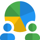 Co-workers presenting and comparing pie chart diagram icon