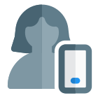 Single female user using web messenger on a smartphone icon