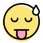 Exhausted emoticon with tongue-out and sweat drop icon