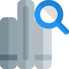 Searching Books in a library with a magnifying glass isolated on a white background icon