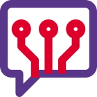 Integrated Technology with connected nodes discussed on a messenger icon