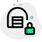 Locked storage warehouse with padlock logotype layout icon