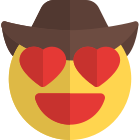 Heart eyes cowboy hat emoticon with smiley face icon
