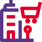 Retail outlet of a building with the shopping trolley Logotype icon