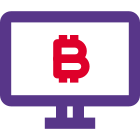 Bitcoin mining and statics on a desktop computer icon