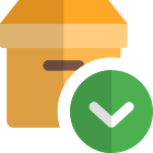Delivery box with bottoms down arrow layout icon