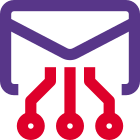 Connected nodes with an envelope isolated on a white background icon