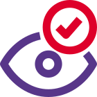 Verified eye scan with tick mark status icon