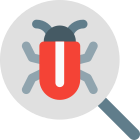 Seach for solution to counter bug in software programming icon
