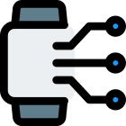 Smartwatch connected with multiple network terminals isolated on a white background icon
