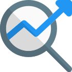 Market research with magnify glass and line graph icon