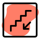 Downstairs with emergency exit and downward direction icon