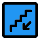 Downstairs with emergency exit and downward direction icon