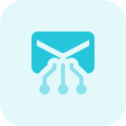 Connected nodes with an envelope isolated on a white background icon