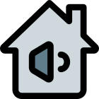 Smart home with audio control facility isolated on a white background icon