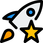 Rocket with star isolated on a white background icon