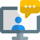 Online chat conversation with speech bubble in monitor icon