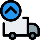 Loading shipping items in cargo truck with up sign icon