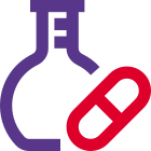 Lab research on experimental drug medicine with flask icon