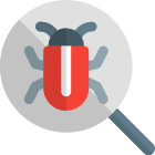 Seach for solution to counter bug in software programming icon