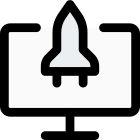 Powerhouse computer with rocket speed isolated on a white background icon