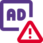 Invalid ads with warning message alert logotype icon