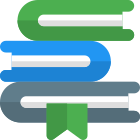 Book the stack on each other in a library with a bookmark icon