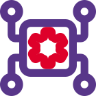 Microprocessor connected with multiple terminals isolated on a white background icon