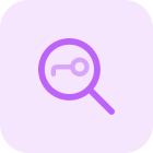 Find key with magnification glass isolated on a white background icon