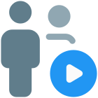 Family playing video on a player shared on a messenger icon