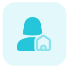 Female user with a home logotype isolated on a white background icon