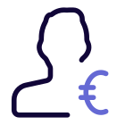 User earning a money in a euro domination currency icon