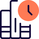 Time duration clock with a series of book isolated on a white background icon