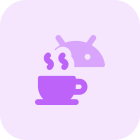 Android bot with a coffee cup isolated on a white background icon