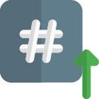 Social media hashtag with up arrow isolated on a white background icon