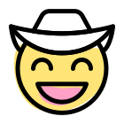 Broad grinning smiling eyes cowboy with hat icon