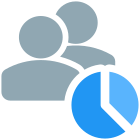 Sales team building up a pie chart data analysis icon