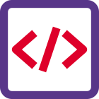 Software programming language with brackets and slash logotype icon