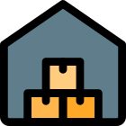 Warehouse boxes stack up in large storage unit icon