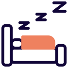 Tourist sleeping in hotel room with Z snoozing layout icon