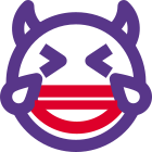 Laughing devil hardly with tears on face icon