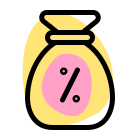 Earning report in percentage in a sack bag icon