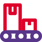 Shipment handling facility on a rolling conveyor icon