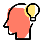 Head with lighting bulb indication idea or thought icon