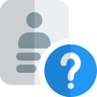 Company profile employee ID with a question mark isolated on a white background icon