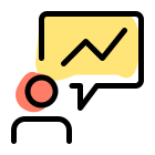 Businessman with sales infilation figure graph in comment box icon