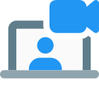 Video call on protable laptop over a web messenger icon